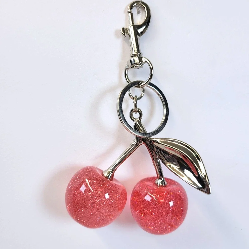 Keychain Bag Charm Glitter Resin Cherry Pink Women Coquette Y2K Girly Kawaii